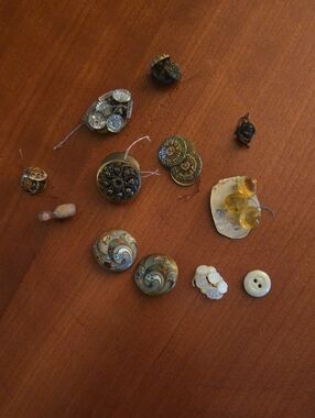 Vintage Assorted Decorative Sewing Buttons - Green, Gold, Cream Mix